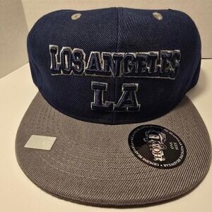 0044One size fits all adjustable Los Angeles LA ball cap navy blue